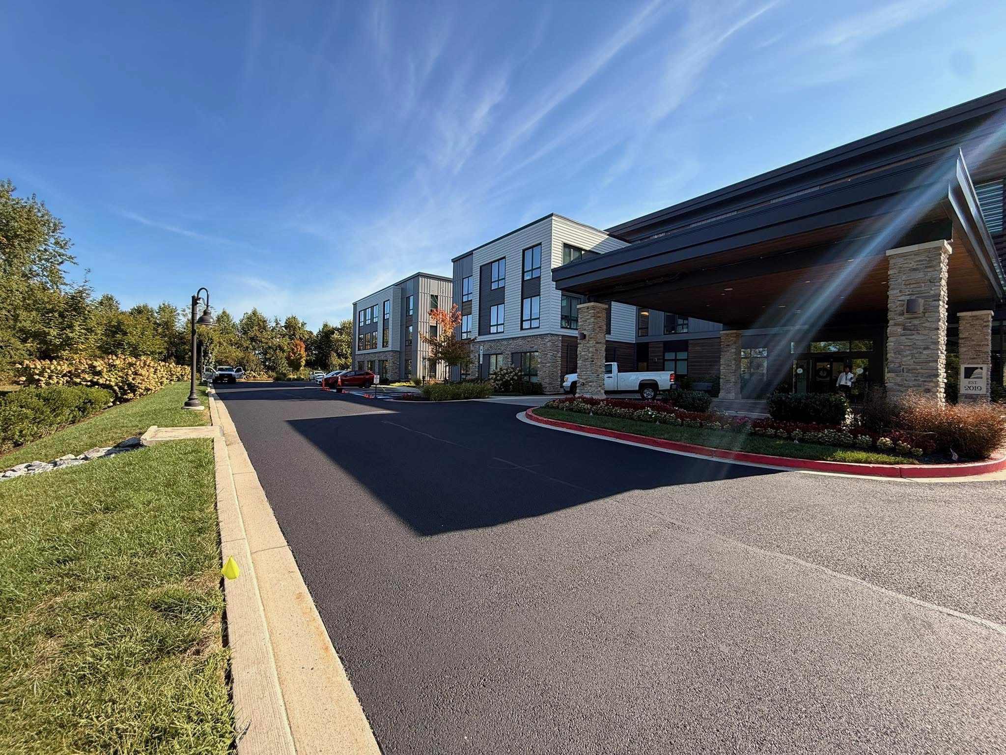 Freshly paved commercial entrance